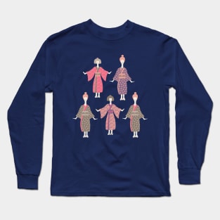 KIMONO LADIES Traditional Japanese Geisha Women in Vintage Palette Pink Purple Warm Gray Blue - UnBlink Studio by Jackie Tahara Long Sleeve T-Shirt